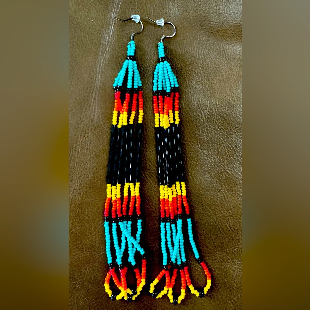 Beautiful Long Beaded Handmade Earrings 🤎